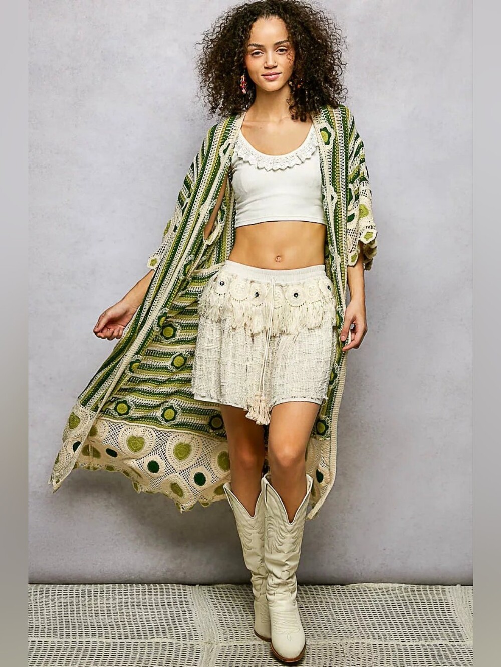 POL Patchwork Crochet Floral Openwork Knit NWOT